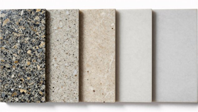 Collection of five stone samples showing variation in texture and color