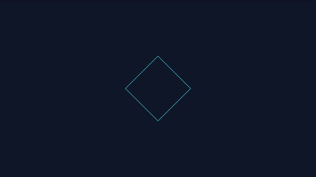 Minimalist geometric animation with rotating square and diamond shapes on dark background, abstract blue