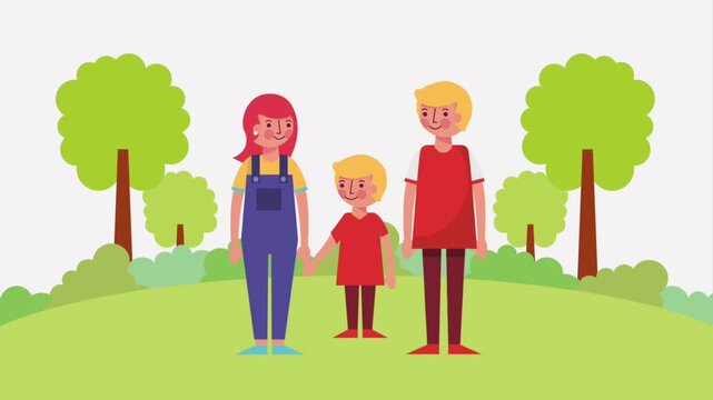 Happy Family Walking in the Park Standing Together Vector Cartoon Illustration