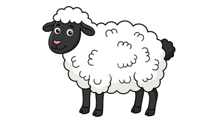 Sheep with white curly wool and black face on white background © Rahat