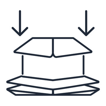 Flatten cardboard boxes before recycling line icon with arrows