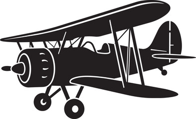 Vintage biplane silhouette icon, classic retro aircraft vector illustration isolated on white background for aviation design projects © Abdul