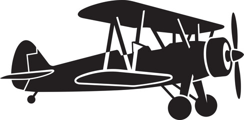 Vintage biplane silhouette illustration, classic propeller aircraft icon isolated on white background for aviation design projects © Abdul