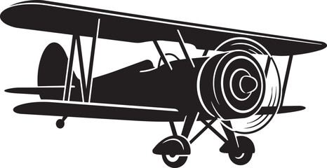 Vintage biplane silhouette vector illustration of a classic propeller aircraft isolated on a clean white background © Abdul