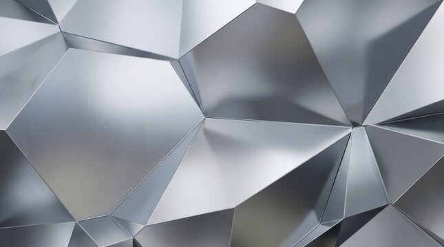 Metal geometric wall with reflective facets and modern abstract pattern