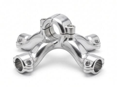 Corona shield mounting bracket for high-voltage field suppression. Precision micro-machined aluminum alloy clamp with smooth rounded contours for grid safety.