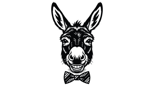 Smiling donkey head wearing a stylish bow tie in a bold graphic vector illustration