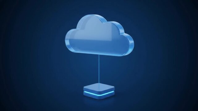 Blue cloud data storage icon on dark background, digital networking and cloud computing concept