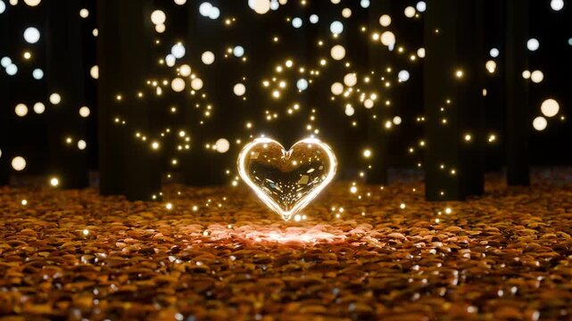 Glowing glass heart vertigo with amber bokeh