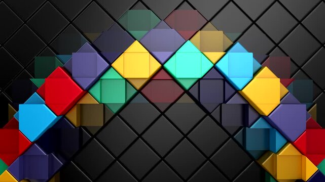 Geometric Shapes Form a Wave. Abstract motion, 3d rendering, 4k resolution

