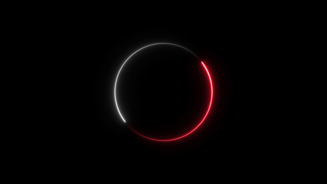 Circular loading ring with glowing white and red light segments isolated on a black background, for digital progress, or buffering status indicator