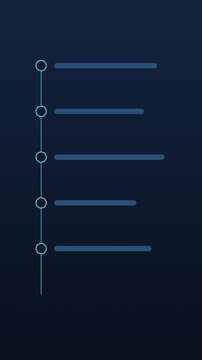 Vertical timeline infographic with 6 steps on dark blue background seamless loop