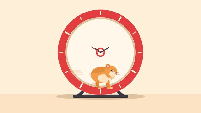 Cute hamster running inside a red clock wheel, seamless loop animation
