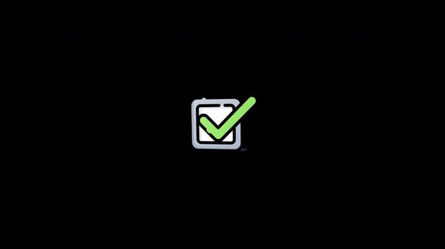 Smooth 3D animated green checkmark with depth and shadow effect in checkbox frame, seamless loop motion graphics for microstock video and success comp.