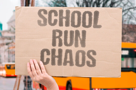"School run chaos" Parents juggle lost shoes, missing homework, traffic jams, and sulking kids during frantic weekday mornings on the way to classrooms. SCHOOL. RUN. CHAOS. PARENTS. MORNINGS.