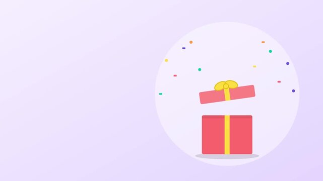 Red gift box with a yellow ribbon bow on a soft purple background