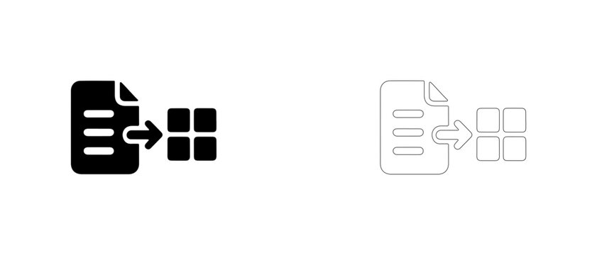 Document data extraction structuring vector icon filled and outline, file parsing classification symbol.
