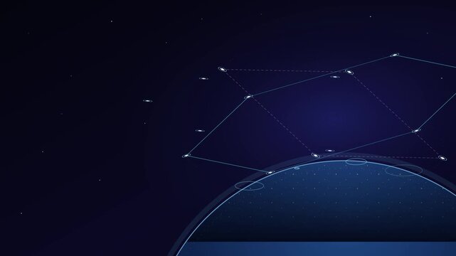 Digital globe with data network connections and communication lines in dark blue space