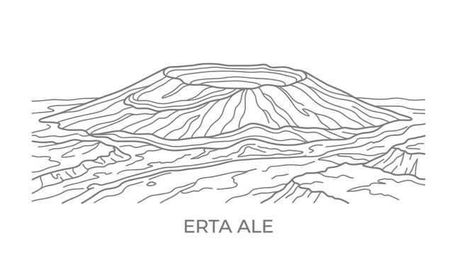 Erta Ale Volcano Landscape Outline Drawing