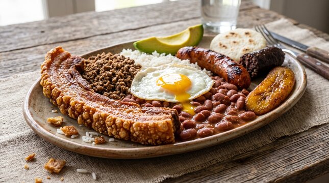 Traditional Colombian Bandeja Paisa Platter with Chicharron