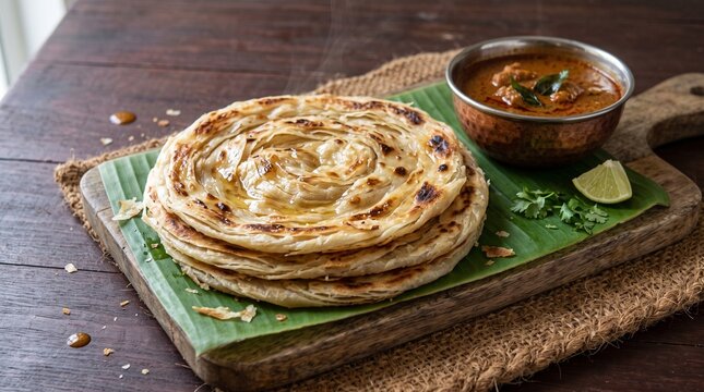 Traditional South Indian Parotta Layered Flatbread with Butter