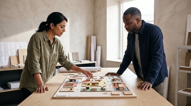 Planners review an activity based office map