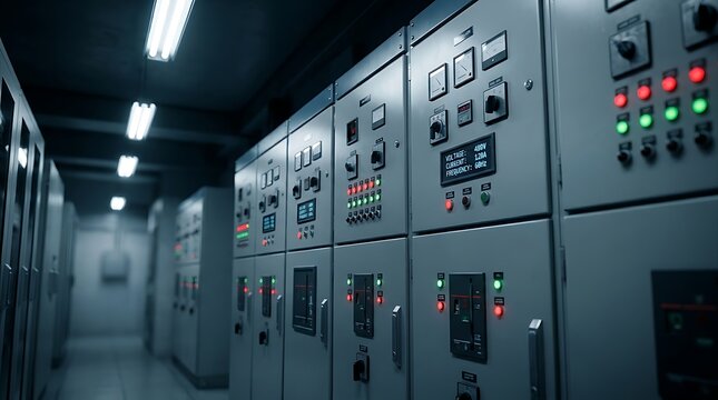 Industrial electrical control panels in technical room