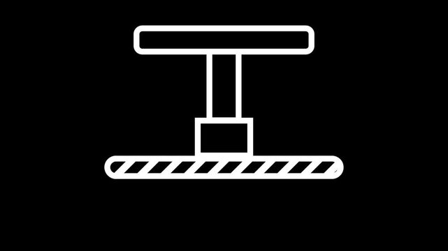 Industrial hydraulic press machine animation on black background showing stamping, compression, and manufacturing force.