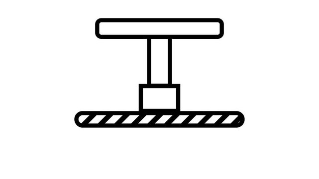 Industrial hydraulic press compressor icon animation on white background representing manufacturing and mechanical power.