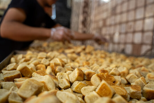 Traditional Beypazari Kuru biscuits in bakery oven.