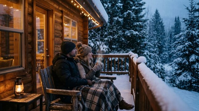 Couple winter porch