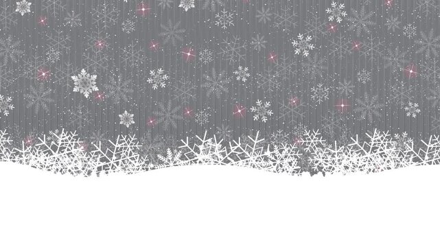 Snowfall landscape with decorative snowflakes 4K