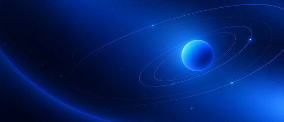 Blue planet with orbital rings in deep space background © David