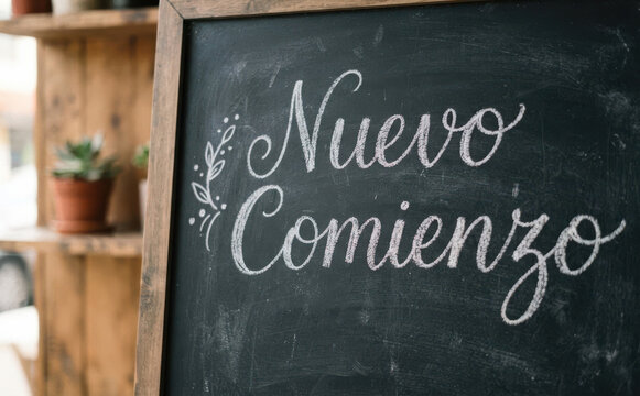 Nuevo Comienzo letrero de pizarra con mensaje motivacional y inspirador para iniciar proyectos y cambios