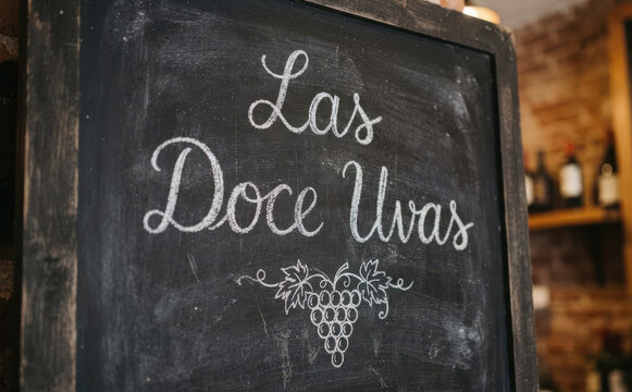 Las Doce Uvas cartel pizarra vino bar tradicion nochevieja celebracion gastronomia