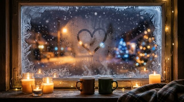 Winter window heart