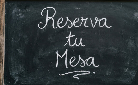 Reserva tu Mesa, cartel de restaurante para reserva de mesa en pizarra, letrero de hosteleria para atencion al cliente y negocios