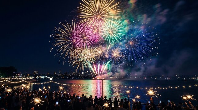 Colorful night fireworks