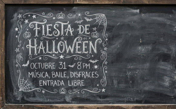 FIESTA DE HALLOWEEN pizarra fondo cartel invitacion celebracion nocturna terror octubre