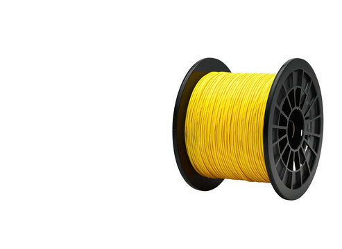 Yellow 3d printing filament spool on transparent background
