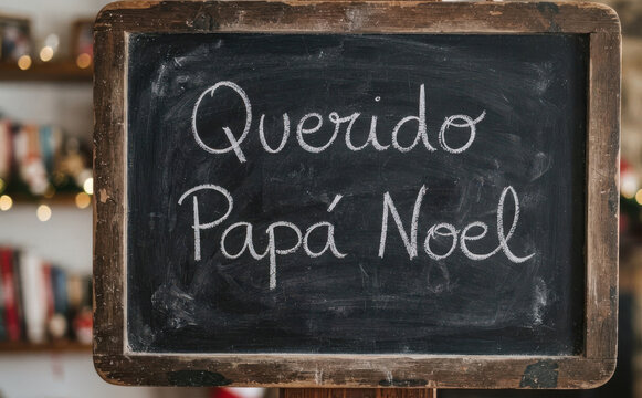 Querido Papa Noel pizarra con texto en espanol para carta de Navidad y deseos infantiles y mensajes festivos