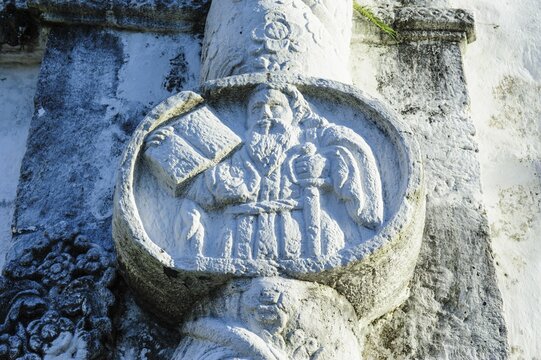 Close up of christian ornament on the Daraga church, Legaspi, Southern Luzon, Philippines