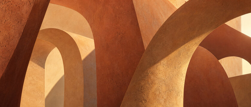 Architectural arches interior design with warm lighting