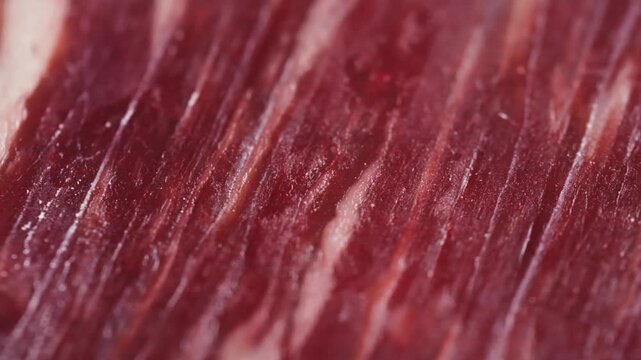 Beef cecina, marbled cured beef slices close up, spanish jamon style cured ham, cured meat like iberico pork ham and prosciutto for tapas and cold cuts