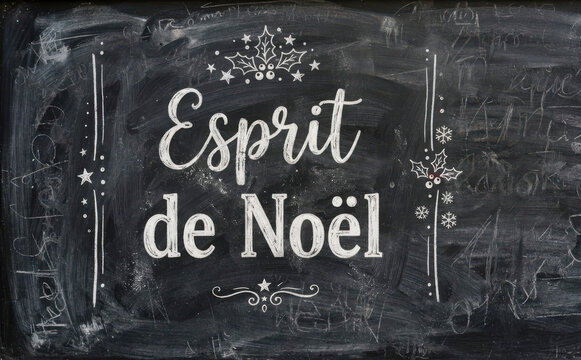 Esprit de Noel chalkboard sign illustration for holiday greeting card design and festive background