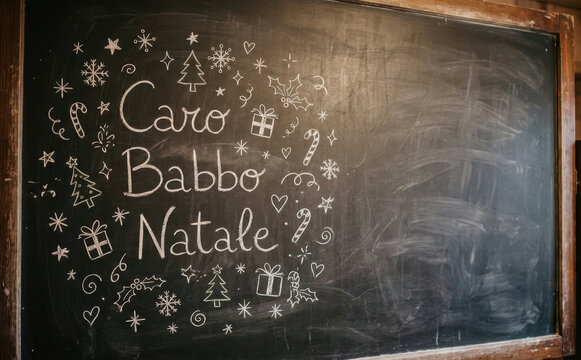 Caro Babbo Natale lavagna con scritta di Natale e auguri per feste invernali e regali