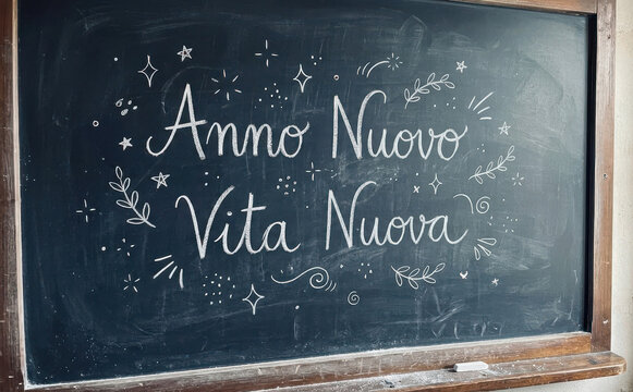 Anno Nuovo Vita Nuova scritta sulla lavagna concetto di capodanno e cambiamento
