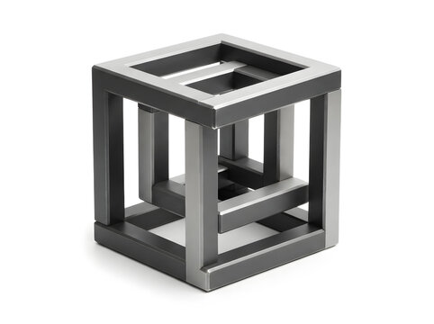 Metallic impossible cube optical illusion structure with geometric design for graphic design projects