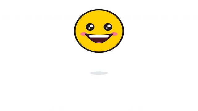 Happy yellow emoji face icons bouncing on white background