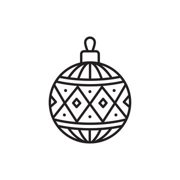 Line icon of a hanging round Christmas tree ornament bauble with geometric diamond patterns.